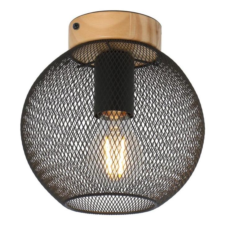 Plafondlamp PABLO ø20CM  E27 Bruin 1-Lichts Matt zwart, Huis en Inrichting, Lampen | Plafondlampen, Nieuw, Metaal, Ophalen of Verzenden