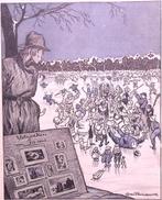 Drukke menigte op het ijs op spotprent (lijst optie), Antiek en Kunst, Kunst | Litho's en Zeefdrukken, Verzenden