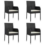 Tuinstoelen Zwart - 4 st. Met Kussens | Retourdeal | 35%..., Tuin en Terras, Tuinstoelen, Ophalen of Verzenden, Nieuw, Rotan