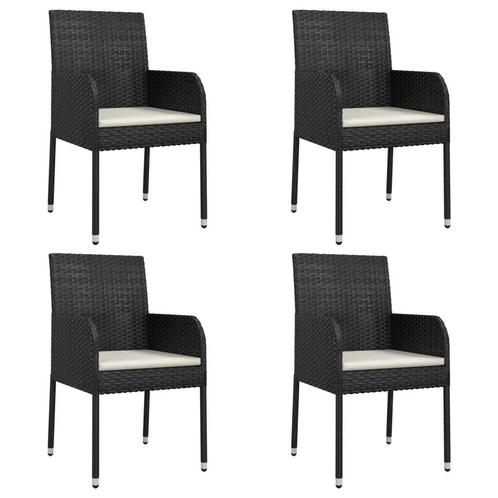 Tuinstoelen Zwart - 4 st. Met Kussens | Retourdeal | 35%..., Tuin en Terras, Tuinstoelen, Nieuw, Rotan, Ophalen of Verzenden