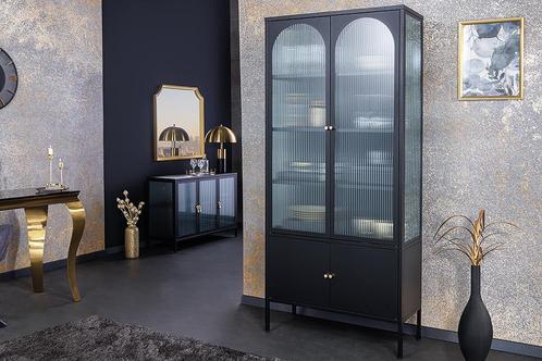 Moderne vitrinekast PARIS 180 cm zwartgouden geribbelde, Huis en Inrichting, Kasten | Overige, Ophalen of Verzenden