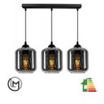 Hanglamp Industrieel Rookglas/Zwart – 3-lichts, Nieuw, Verzenden, Industrieel , Glas