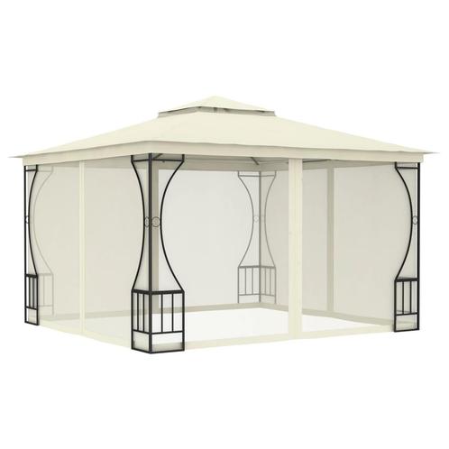 Prieel -Paviljoen met gordijnen 300x300x265 cm creme, Tuin en Terras, Partytenten, Nieuw, Verzenden