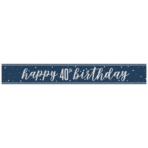 Happy Birthday Banner Blauw 40 Jaar 2,74m, Hobby en Vrije tijd, Feestartikelen, Nieuw, Verzenden