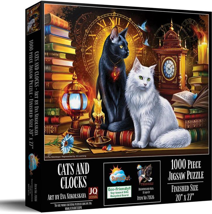 Cats and Clocks Puzzel (1000 stukjes) | SunsOut - Puzzels, Hobby en Vrije tijd, Denksport en Puzzels, Nieuw, Verzenden