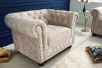 Chesterfield fauteuil 110cm fluweel champagne met, Huis en Inrichting, Fauteuils, Ophalen of Verzenden, Nieuw