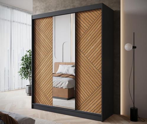 Kledingkast 180cm zwart Schuifdeuren - Met spiegel, Huis en Inrichting, Kasten | Vitrinekasten, 50 tot 75 cm, Nieuw, 200 cm of meer