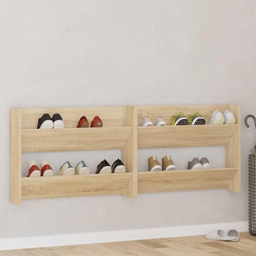 vidaXL Wandschoenenkasten 2 st 80x18x60 cm spaanplaat sonoma, Huis en Inrichting, Kasten | Schoenenrekken, Nieuw, Verzenden