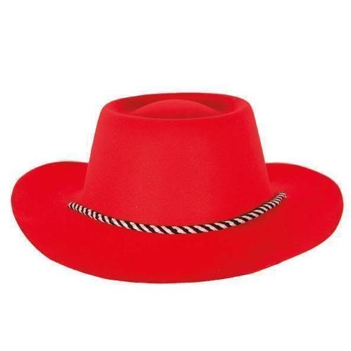 Rode hoed Cowboy flocked, Hobby en Vrije tijd, Feestartikelen, Nieuw, Ophalen of Verzenden