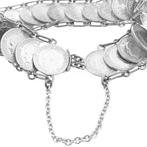 Zilveren Koningin Wilhelmina munten armband | 17 cm, Gebruikt, Ophalen of Verzenden, Zilver, Overige kleuren