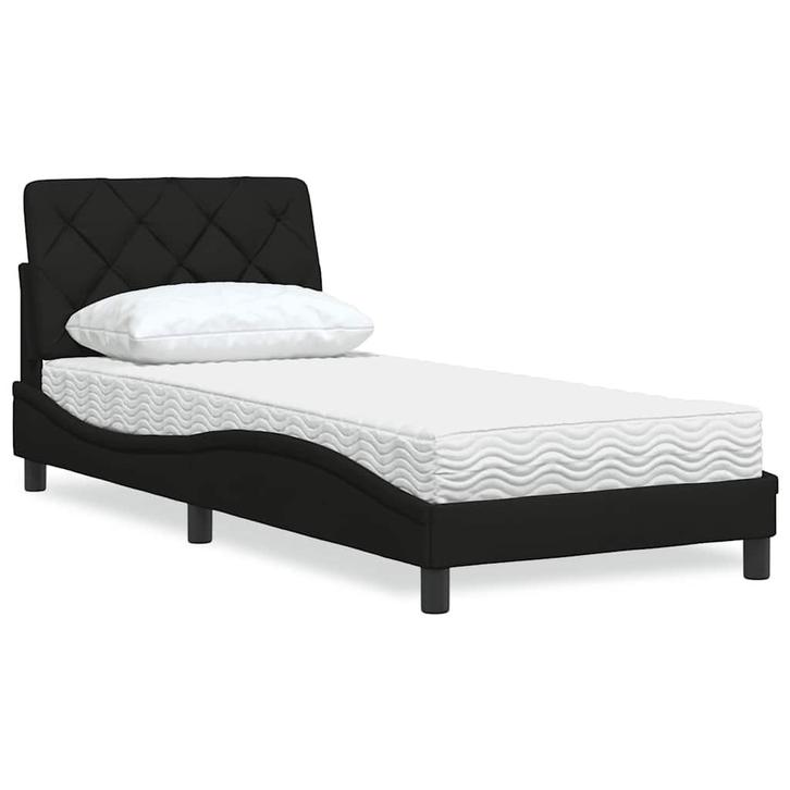 vidaXL Bed met matras stof zwart 90x200 cm, Huis en Inrichting, Slaapkamer | Bedden, 90 cm, 200 cm, Zwart, Eenpersoons, Nieuw