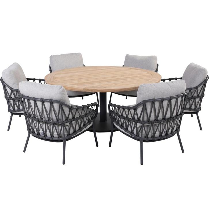 Saba Calpi low dining tuinset 7 delig 160 cm rond 4 Seasons, Tuin en Terras, Tuinsets en Loungesets, Nieuw, Ophalen of Verzenden