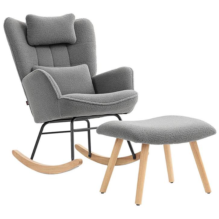 TRUUSK Schommelstoel Met Voetenbankje - Zachte Fleece Hoes -, Huis en Inrichting, Fauteuils, Nieuw, Verzenden