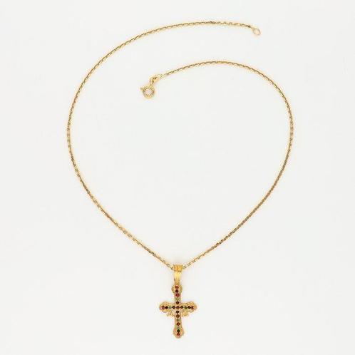Halsketting - 14 karaat Geel goud - Robijn/Saffier/Smaragd, Sieraden, Tassen en Uiterlijk, Kettingen
