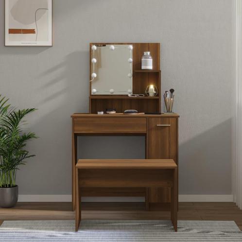 vidaXL Kaptafelset met LED-verlichting bewerkt hout bruin, Huis en Inrichting, Tafels | Kaptafels, Nieuw, Verzenden