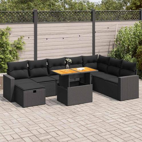 vidaXL 9-delige Loungeset met kussens poly rattan acacia, Tuin en Terras, Tuinsets en Loungesets, Loungeset, Nieuw, Rotan, Verzenden