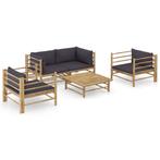 vidaXL 5-delige Loungeset met donkergrijze kussens bamboe, Verzenden, Nieuw, Hout, Loungeset