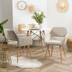 Set van 2 Scandinavische eetkamerstoelen met beige stoffen a, Verzenden, Zo goed als nieuw