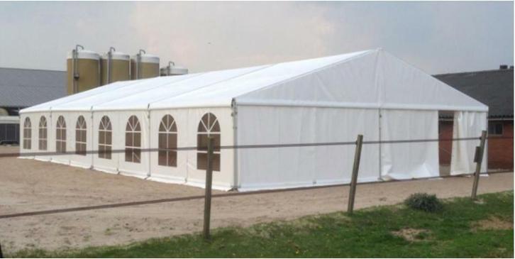 Aluhal tent/ Alu tent, 10 meter breed, incl. arbeid (huren), Tuin en Terras, Partytenten, Gebruikt