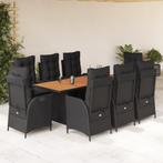 vidaXL 9-delige Tuinset poly rattan zwart, Nieuw, 8 zitplaatsen, Tuinset, Verzenden