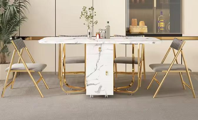 Opvouwbare Eettafel met Klapstoelen – Verrijdbaar Design, Huis en Inrichting, Keuken | Keukenelementen, Nieuw, Verzenden