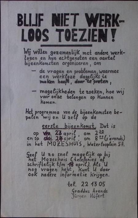 Poster over bijeenkomst over de belangen van werklozen, Verzamelen, Posters, Nieuw, Overige onderwerpen, Met lijst, Verzenden