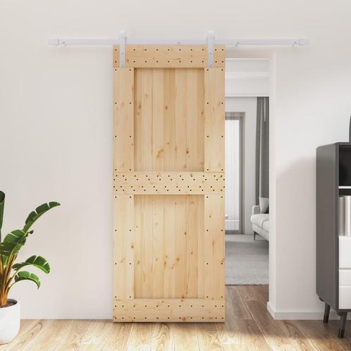 vidaXL Schuifdeur met beslag 85x210 cm massief grenenhout, Doe-het-zelf en Verbouw, Deuren en Horren, Nieuw, Verzenden