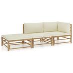 vidaXL 3-delige Loungeset met crèmewitte kussens bamboe, Tuin en Terras, Tuinsets en Loungesets, Verzenden, Nieuw, Hout, Loungeset