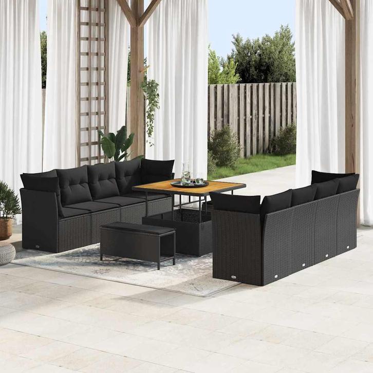 vidaXL Tuin Sofa Set 11 pcs Zwart poly rattan, Tuin en Terras, Tuinsets en Loungesets, Nieuw, Verzenden
