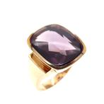 Gouden heren ring met synthetische saffier (vintage), Sieraden, Tassen en Uiterlijk, Gebruikt, Overige kleuren, 20 of groter, Heer