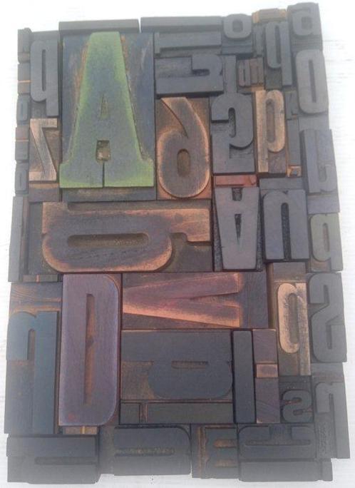 Drukblokken (50) - XL oude typografische letterblokjes -, Antiek en Kunst, Antiek | Wandborden en Tegels