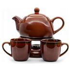 Bella Fiore Theepot Met Warmer 1L Inclusief 2 Mokken Bruin -, Huis en Inrichting, Keuken | Servies, Ophalen of Verzenden, Nieuw