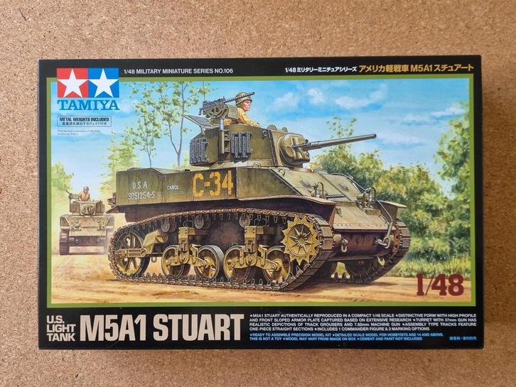 Tamiya 32606 U.S. Light Tank M5A1 Stuart 1:48, Hobby en Vrije tijd, Modelbouw | Auto's en Voertuigen, Tamiya, Verzenden