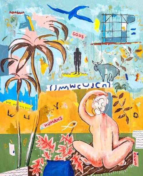 Alfonso Sánchez - Apes, humans, gods - XXL - NO Reserve, Antiek en Kunst, Kunst | Schilderijen | Modern