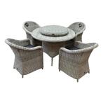 Chester Riccione dining tuinset 110cm rond 6-delig wit, Tuin en Terras, Tuinsets en Loungesets, Ophalen of Verzenden, Nieuw, Wicker