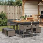 vidaXL 9-delige Tuinset met kussens poly rattan grijs, Nieuw, 8 zitplaatsen, Tuinset, Verzenden