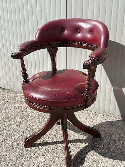 Bureaustoel - Hout, Leder - Draaibare Captain fauteuil, Antiek en Kunst, Curiosa en Brocante