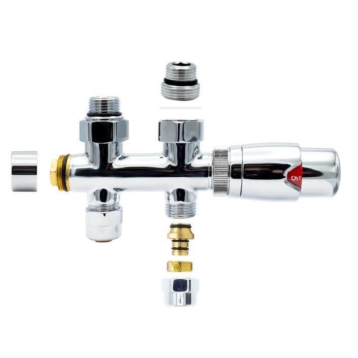 Chrome radiator aansluitset Recht voor radiatoren met onder, Doe-het-zelf en Verbouw, Verwarming en Radiatoren, Radiator, Nieuw