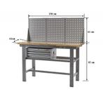 Werkbank grijs 150 cm met hardhouten blad + gereedschapskist, Ophalen of Verzenden, Nieuw
