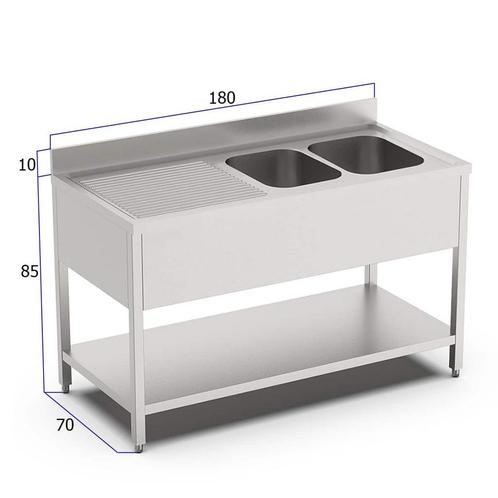 HCB Spoeltafel - dubbele spoelbakken rechts - 180 cm - RVS, Zakelijke goederen, Horeca | Keukenapparatuur, Nieuw in verpakking