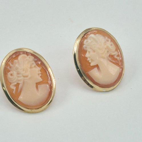 Verguld, Zilver - Oorbellen - CAMMEI INCISI A MANO, Antiek en Kunst, Curiosa en Brocante