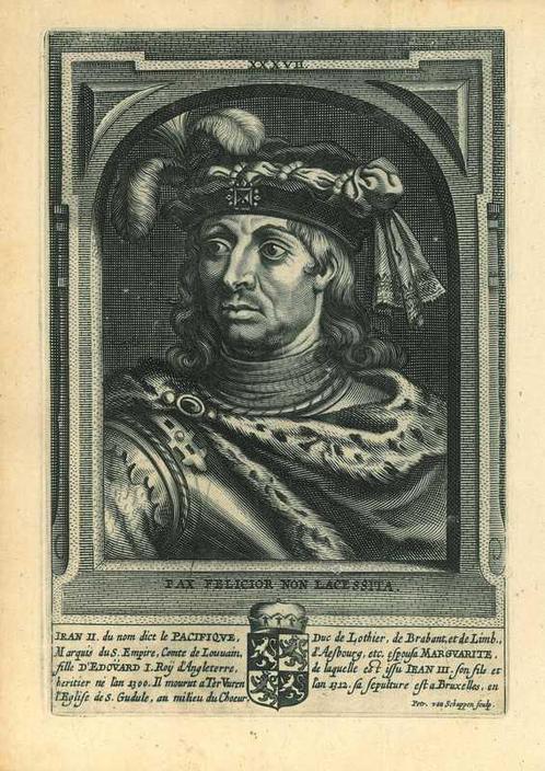 Portrait of John II, Duke of Brabant and Lothier, Antiek en Kunst, Kunst | Etsen en Gravures