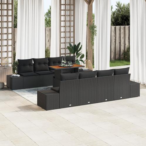 vidaXL 9-delige tuin eetset met kussens in zwart poly rattan, Tuin en Terras, Tuinsets en Loungesets, Nieuw, Rotan, Verzenden