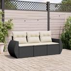 vidaXL 3-delige Loungeset met kussens poly rattan zwart, Tuin en Terras, Verzenden, Nieuw, Rotan, Loungeset