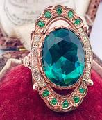 Zonder Minimumprijs - Ring - 9 kt. Roségoud, Zilver Smaragd, Sieraden, Tassen en Uiterlijk, Ringen, Nieuw