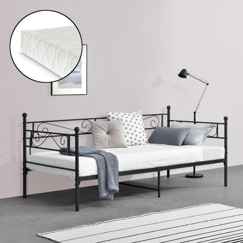 Eenpersoons slaapbank Kerava met matras 90x200 cm zwart, Huis en Inrichting, Slaapkamer | Bedden, Nieuw, Verzenden