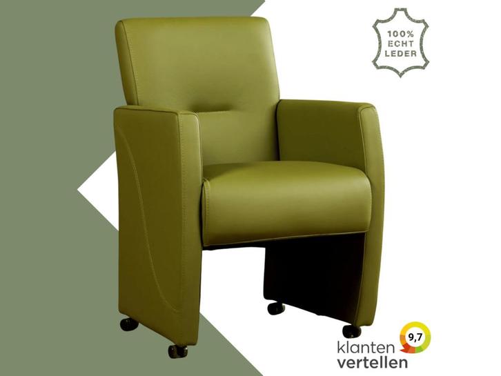 Leren eetkamerstoel Pleasure - Toledo Apple Green (groen) -, Huis en Inrichting, Stoelen, Eén, Overige kleuren, Nieuw, Leer, Ophalen of Verzenden