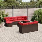 vidaXL 11-delige tuinbankset met kussens, bruin polyrotan, Verzenden, Nieuw, Rotan