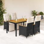 vidaXL 5-delige Bistroset met kussens poly rattan zwart, Verzenden, Nieuw, Rotan, 4 zitplaatsen