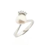 Witgouden ring met barok parel en diamant | 0,06 ct., Goud, Met edelsteen, Gebruikt, 17 tot 18